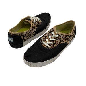 TOMS Cordones Indio Platform Sneakers Canvas Leopard Print Womens Sz 6.5 Black